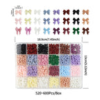 24 Grid Multi-color 3D Bow Nail Charms Matte Resin Mini Bowknot DIY Press On Nail Parts Sweet Girl Manicure Accessories For Wedding Dating Daily Nail Art