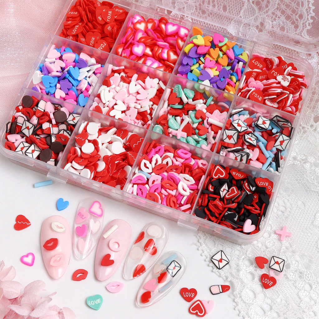 1Box Red Lips Love Heart Nail Art Flakes Mixed Style, 3D Nail Art DIY Design Decoration Women's Nail Art Salon Supplies