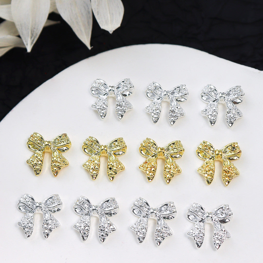 20Pcs Gold Silver Bow Nail Art Charms Kawaii 3D Metal Ribbon Bowknot Nail Decoration Accessories DIY Valentine's Day Manicure Decoration, Nail art Supplies