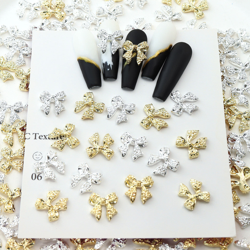 20Pcs Gold Silver Bow Nail Art Charms Kawaii 3D Metal Ribbon Bowknot Nail Decoration Accessories DIY Valentine's Day Manicure Decoration, Nail art Supplies