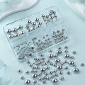 6 Grid Silvery Half-Round Nail Art Decoration DIY Nail Art Set, Metallic Half-Round Flatback Pearl Nail Art Supplies for Women and Girls Decoration Mixed Size Parts