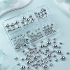6 Grid Silvery Half-Round Nail Art Decoration DIY Nail Art Set, Metallic Half-Round Flatback Pearl Nail Art Supplies for Women and Girls Decoration Mixed Size Parts