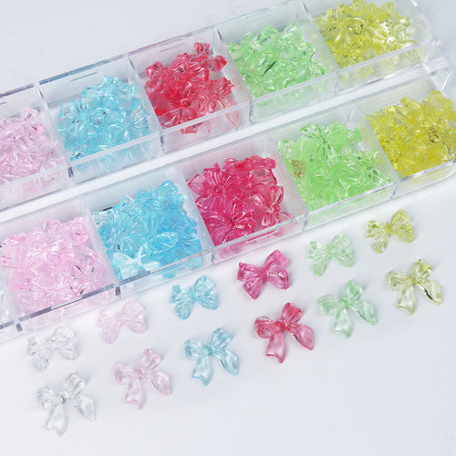 1 Box Jelly Bow Nail Charms, Transparent Glossy 3D Bowknot, Resin Sweet Nail Decor, Coquette French Manicure, Soft Girl Aesthetic Nail Accessories