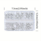 6 Grid Silvery Half-Round Nail Art Decoration DIY Nail Art Set, Metallic Half-Round Flatback Pearl Nail Art Supplies for Women and Girls Decoration Mixed Size Parts