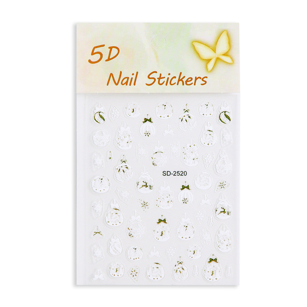 1pcs Snowy Christmas Embossed Nail Stickers, 5D Red Green Bow Tree Snowflake Nail Decals, Winter Xmas Nail Art Supplies for Press On Nails