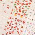 1pcs Snowy Christmas Embossed Nail Stickers, 5D Red Green Bow Tree Snowflake Nail Decals, Winter Xmas Nail Art Supplies for Press On Nails