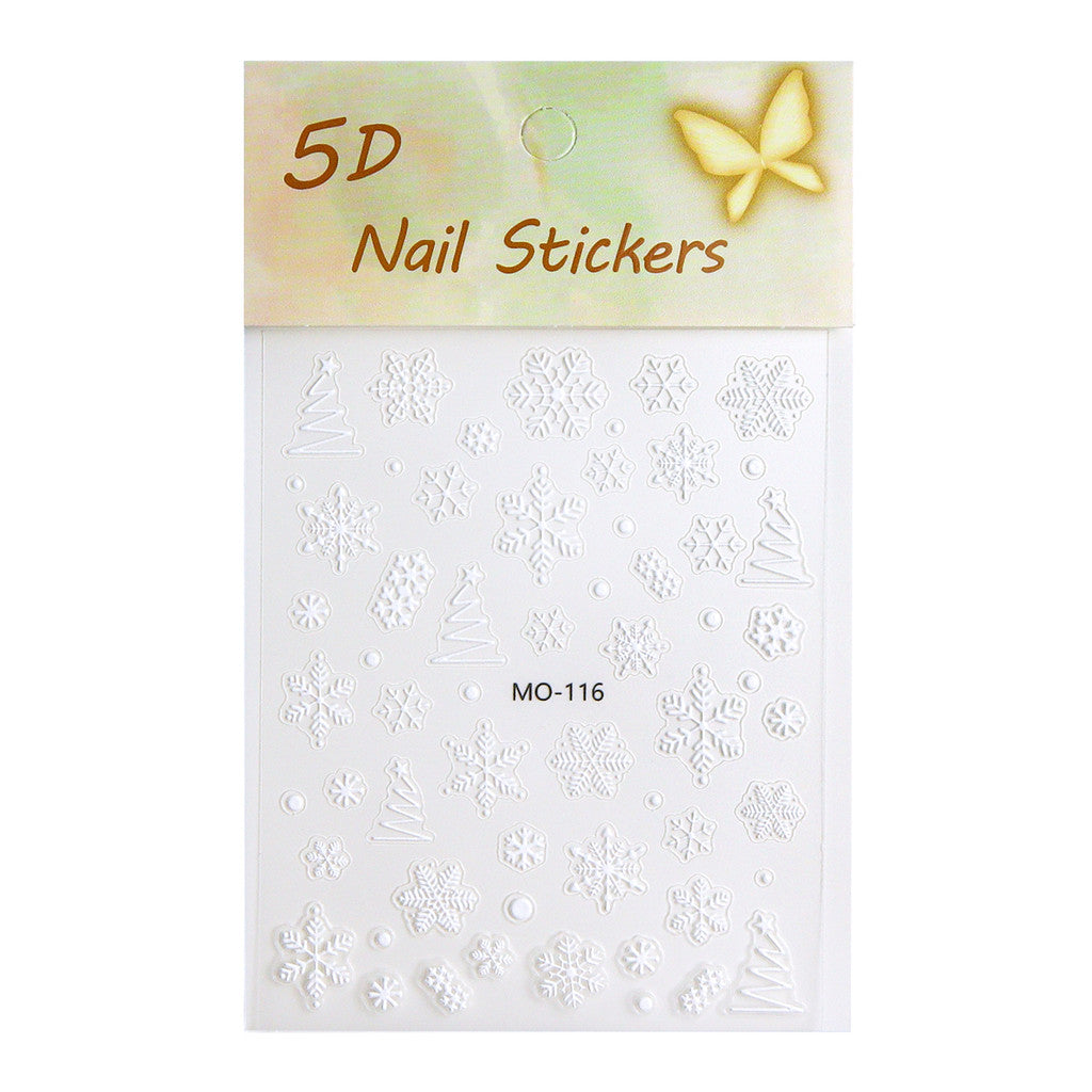 1pcs Snowy Christmas Embossed Nail Stickers, 5D Red Green Bow Tree Snowflake Nail Decals, Winter Xmas Nail Art Supplies for Press On Nails