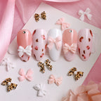200pcs Leopard Print Bow Nail Charms, Pastel White Pink 3D Bowknot, Kawaii Nail Decor, Y2K Manicure Supplies, Mixed Ribbon Bow Nail Ornaments