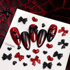 1 Box Sweet Gothic Dark Red & Black Heart Bow Nails Accessories, Gothic Retro Nail Rhinestone Decor, Retro Blood Red Date Nails, Kawaii Nail Parts, DIY Nail Decoration Accessories