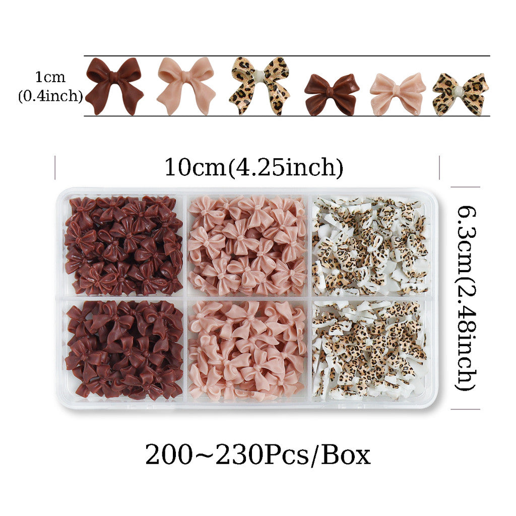 200pcs Leopard Print Bow Nail Charms, Mixed Solid Coffee Nude Bowknot, Retro Autumn Cowgirl Nail Decor, Y2K Western Manicure Supplies, 3D Ribbon Bow Nail Ornaments