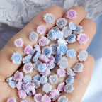 6 Grids Gradient Pastel Rose Nail Charms, Blue Pink Grey Mini Resin 3D Flower Nail Decorations,DIY Manicure Nail Salon Accessories