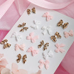 200pcs Leopard Print Bow Nail Charms, Pastel White Pink 3D Bowknot, Kawaii Nail Decor, Y2K Manicure Supplies, Mixed Ribbon Bow Nail Ornaments