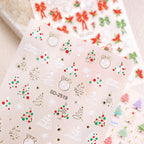 1pcs Snowy Christmas Embossed Nail Stickers, 5D Red Green Bow Tree Snowflake Nail Decals, Winter Xmas Nail Art Supplies for Press On Nails