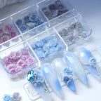 6 Grids Gradient Pastel Rose Nail Charms, Blue Pink Grey Mini Resin 3D Flower Nail Decorations,DIY Manicure Nail Salon Accessories
