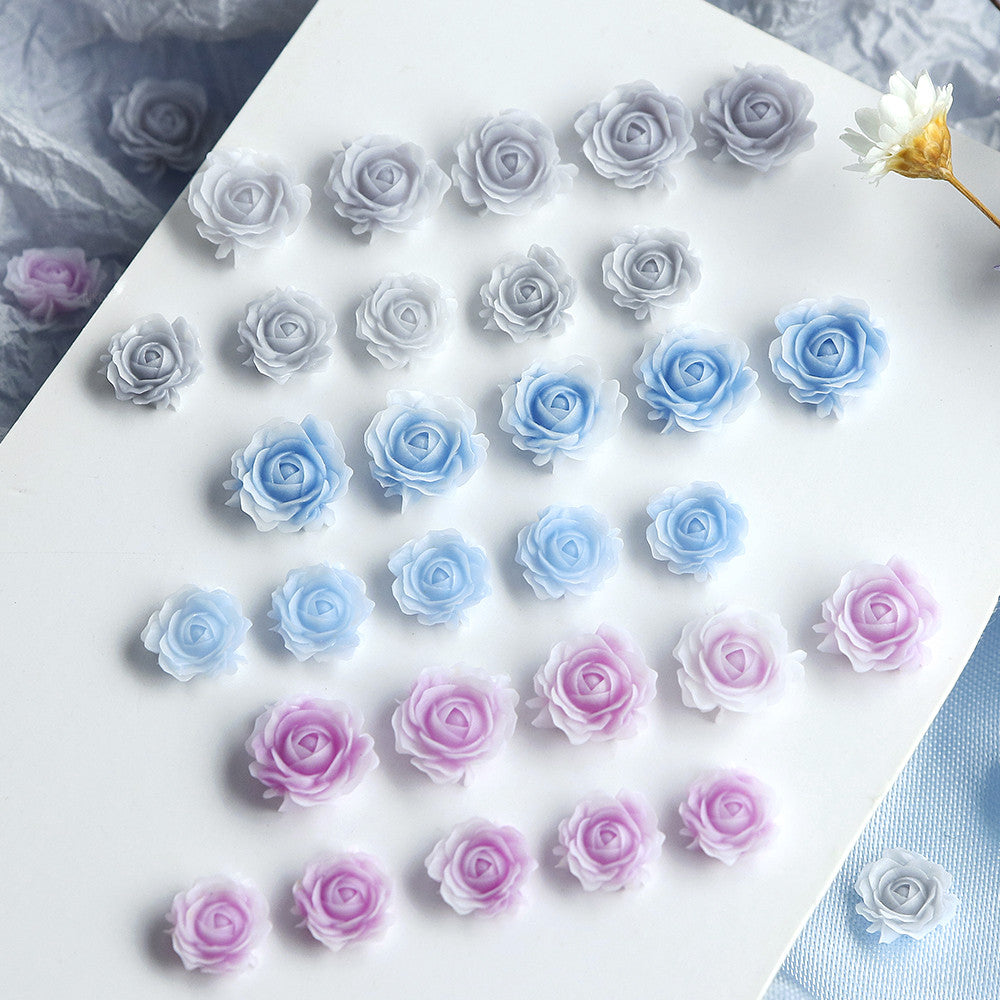 6 Grids Gradient Pastel Rose Nail Charms, Blue Pink Grey Mini Resin 3D Flower Nail Decorations,DIY Manicure Nail Salon Accessories