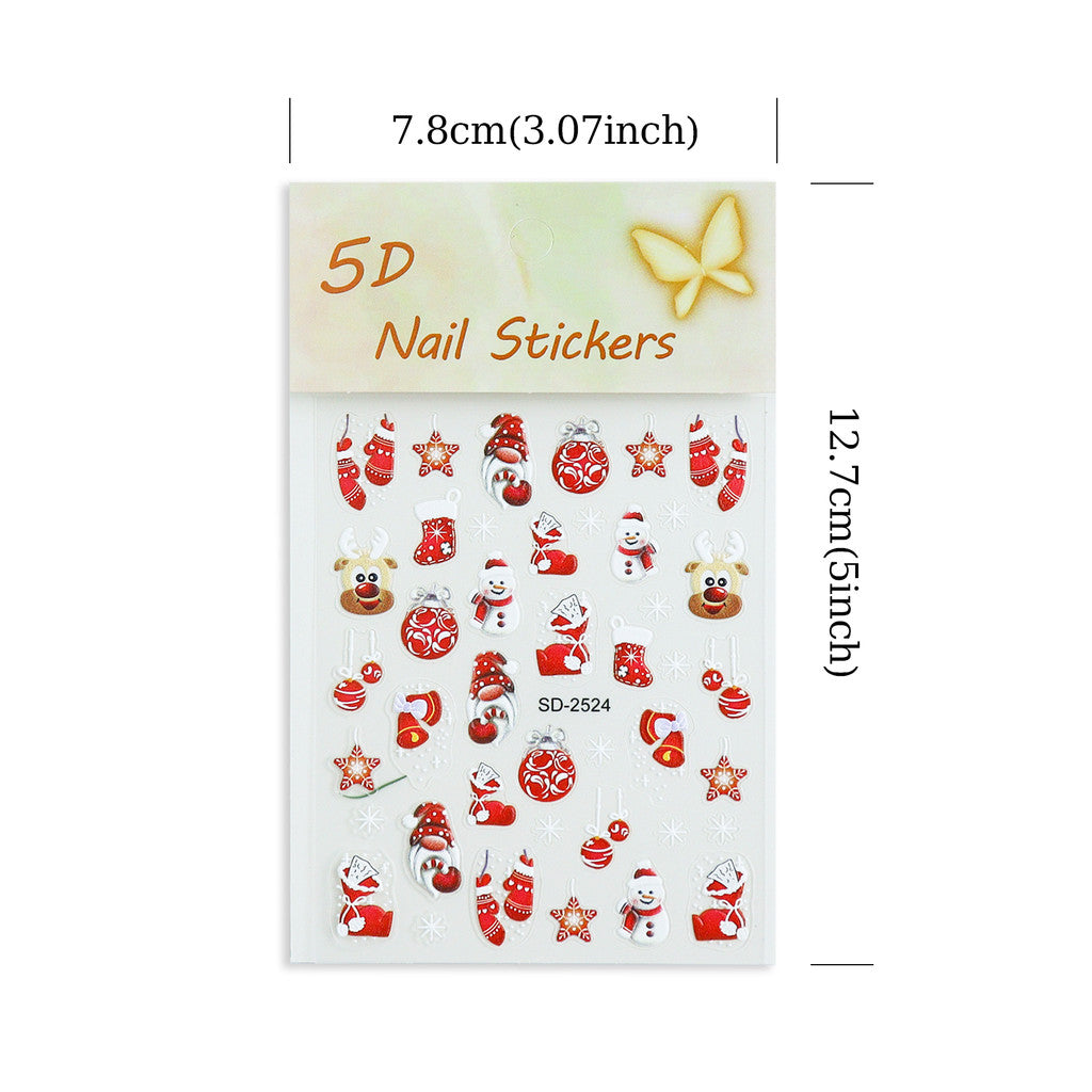 1pcs Snowy Christmas Embossed Nail Stickers, 5D Red Green Bow Tree Snowflake Nail Decals, Winter Xmas Nail Art Supplies for Press On Nails