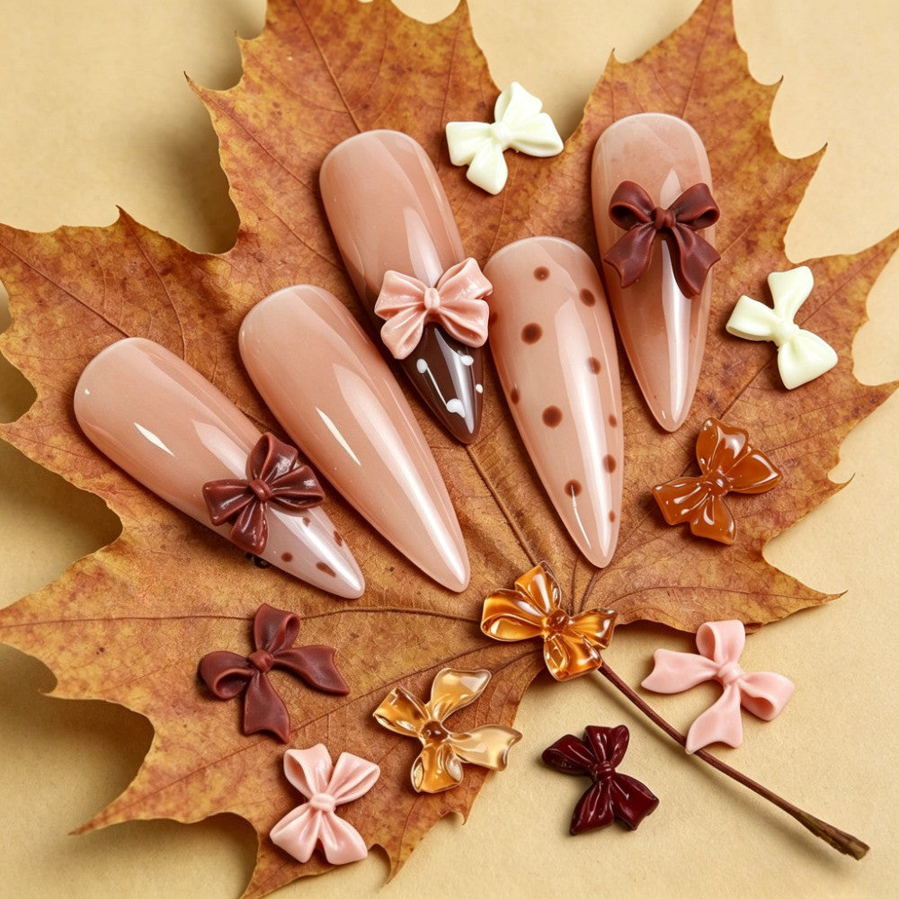 1 Box Maillard Color Brown Ribbon Bow Nail Charms Nail Parts Y2K Romantic Gentle Simple Style Bows Nail Supplies Accessories for DIY Women's Nail Salon Design Decoration