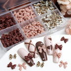 200pcs Leopard Print Bow Nail Charms, Mixed Solid Coffee Nude Bowknot, Retro Autumn Cowgirl Nail Decor, Y2K Western Manicure Supplies, 3D Ribbon Bow Nail Ornaments