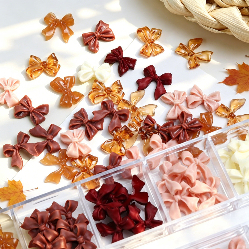 1 Box Maillard Color Brown Ribbon Bow Nail Charms Nail Parts Y2K Romantic Gentle Simple Style Bows Nail Supplies Accessories for DIY Women's Nail Salon Design Decoration