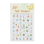 1pcs Snowy Christmas Embossed Nail Stickers, 5D Red Green Bow Tree Snowflake Nail Decals, Winter Xmas Nail Art Supplies for Press On Nails