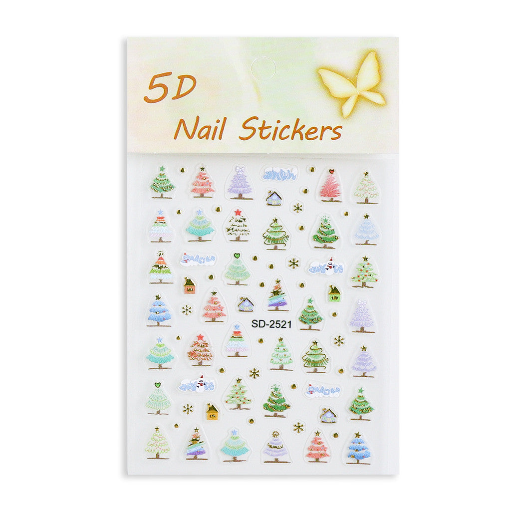 1pcs Snowy Christmas Embossed Nail Stickers, 5D Red Green Bow Tree Snowflake Nail Decals, Winter Xmas Nail Art Supplies for Press On Nails