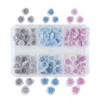 6 Grids Gradient Pastel Rose Nail Charms, Blue Pink Grey Mini Resin 3D Flower Nail Decorations,DIY Manicure Nail Salon Accessories