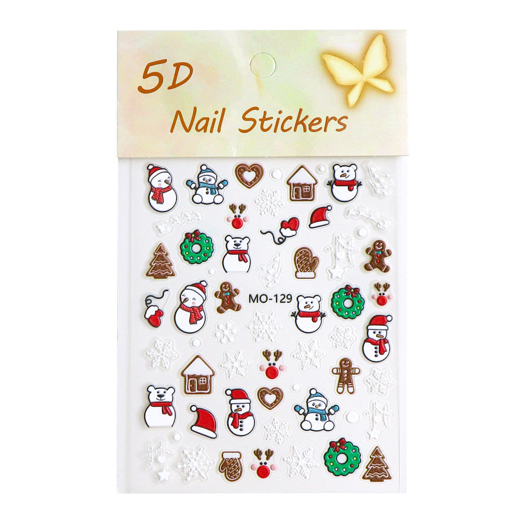 1pcs Snowy Christmas Embossed Nail Stickers, 5D Red Green Bow Tree Snowflake Nail Decals, Winter Xmas Nail Art Supplies for Press On Nails