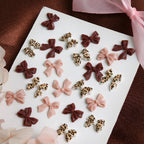 200pcs Leopard Print Bow Nail Charms, Mixed Solid Coffee Nude Bowknot, Retro Autumn Cowgirl Nail Decor, Y2K Western Manicure Supplies, 3D Ribbon Bow Nail Ornaments