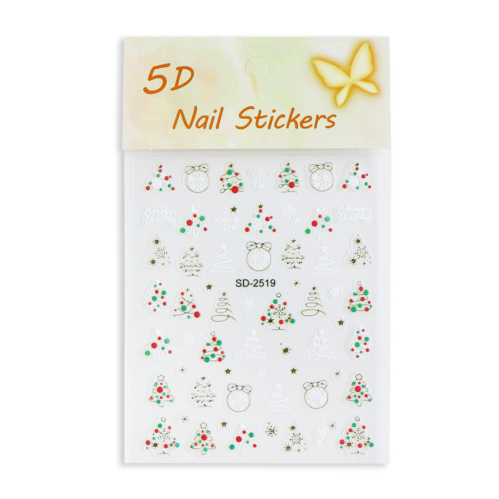 1pcs Snowy Christmas Embossed Nail Stickers, 5D Red Green Bow Tree Snowflake Nail Decals, Winter Xmas Nail Art Supplies for Press On Nails