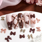200pcs Leopard Print Bow Nail Charms, Mixed Solid Coffee Nude Bowknot, Retro Autumn Cowgirl Nail Decor, Y2K Western Manicure Supplies, 3D Ribbon Bow Nail Ornaments