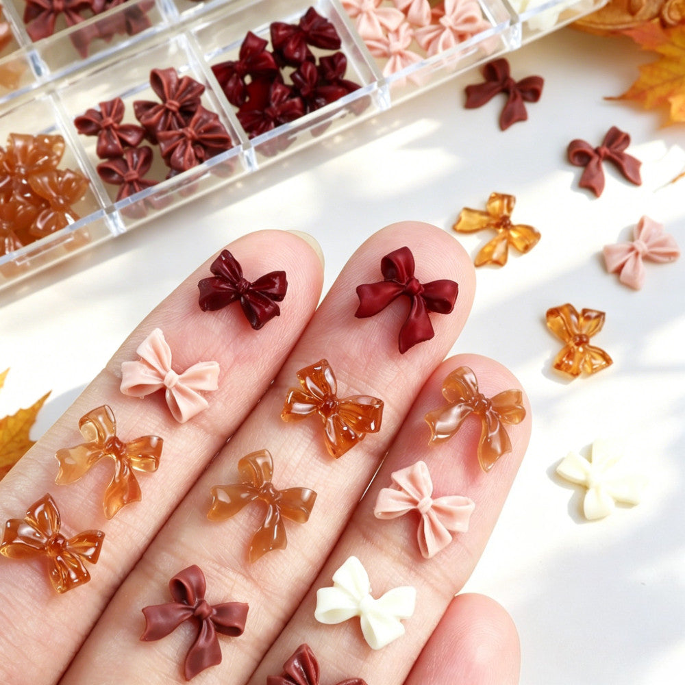 1 Box Maillard Color Brown Ribbon Bow Nail Charms Nail Parts Y2K Romantic Gentle Simple Style Bows Nail Supplies Accessories for DIY Women's Nail Salon Design Decoration