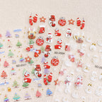 1pcs Snowy Christmas Embossed Nail Stickers, 5D Red Green Bow Tree Snowflake Nail Decals, Winter Xmas Nail Art Supplies for Press On Nails