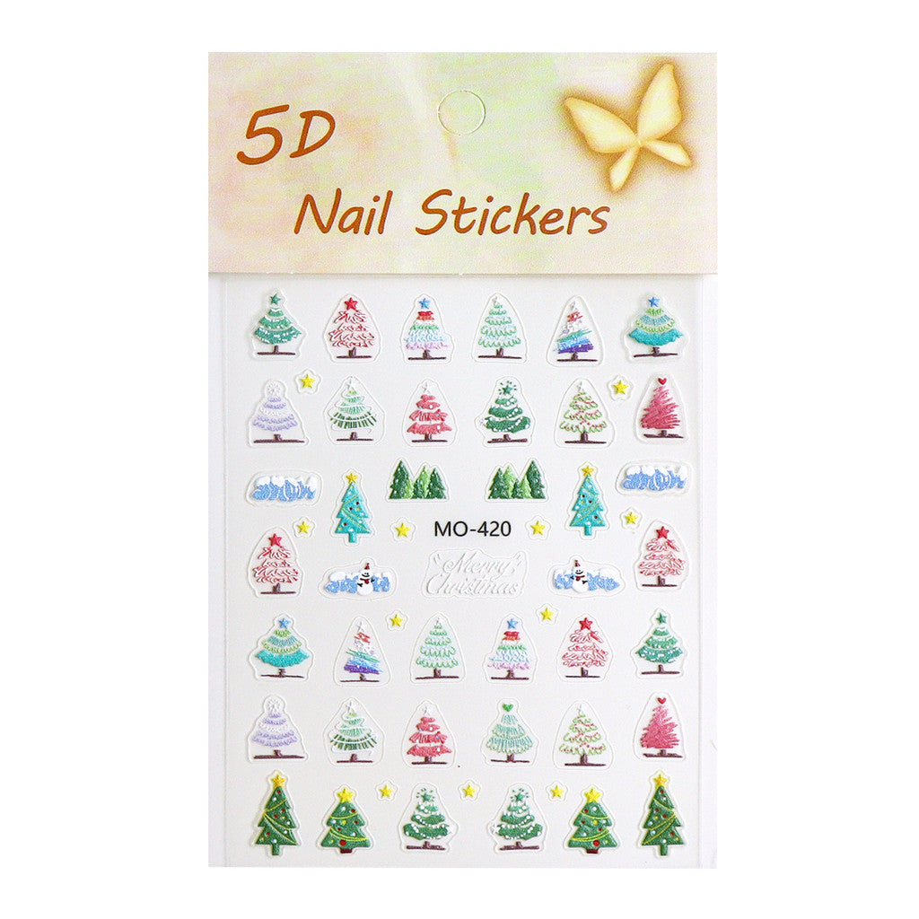 1pcs Snowy Christmas Embossed Nail Stickers, 5D Red Green Bow Tree Snowflake Nail Decals, Winter Xmas Nail Art Supplies for Press On Nails